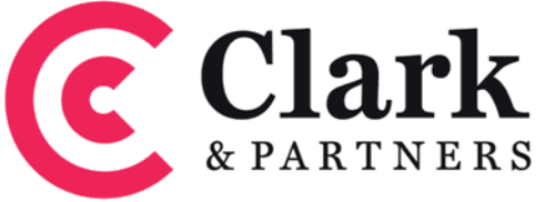 Clark & Partners logo with a bold pink double "C" design to the left of the company name in black text. - Home Instead