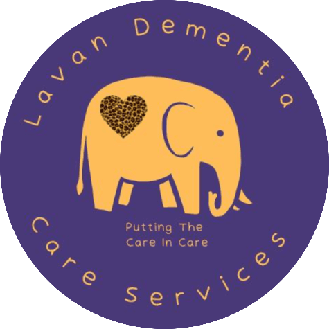 Logo for Lavan Dementia Care Services with an orange elephant and heart, and slogan "Putting The Care In Care. - Home Instead