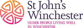 St John’s Winchester logo with a circular orange pattern and the text “Older people living well in Winchester.”. - Home Instead