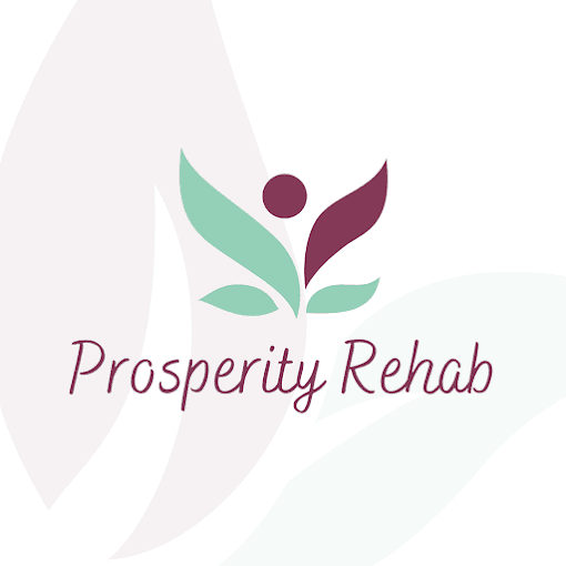 Logo with abstract leaf and person design, and the words "Prosperity Rehab" in cursive font. - Home Instead