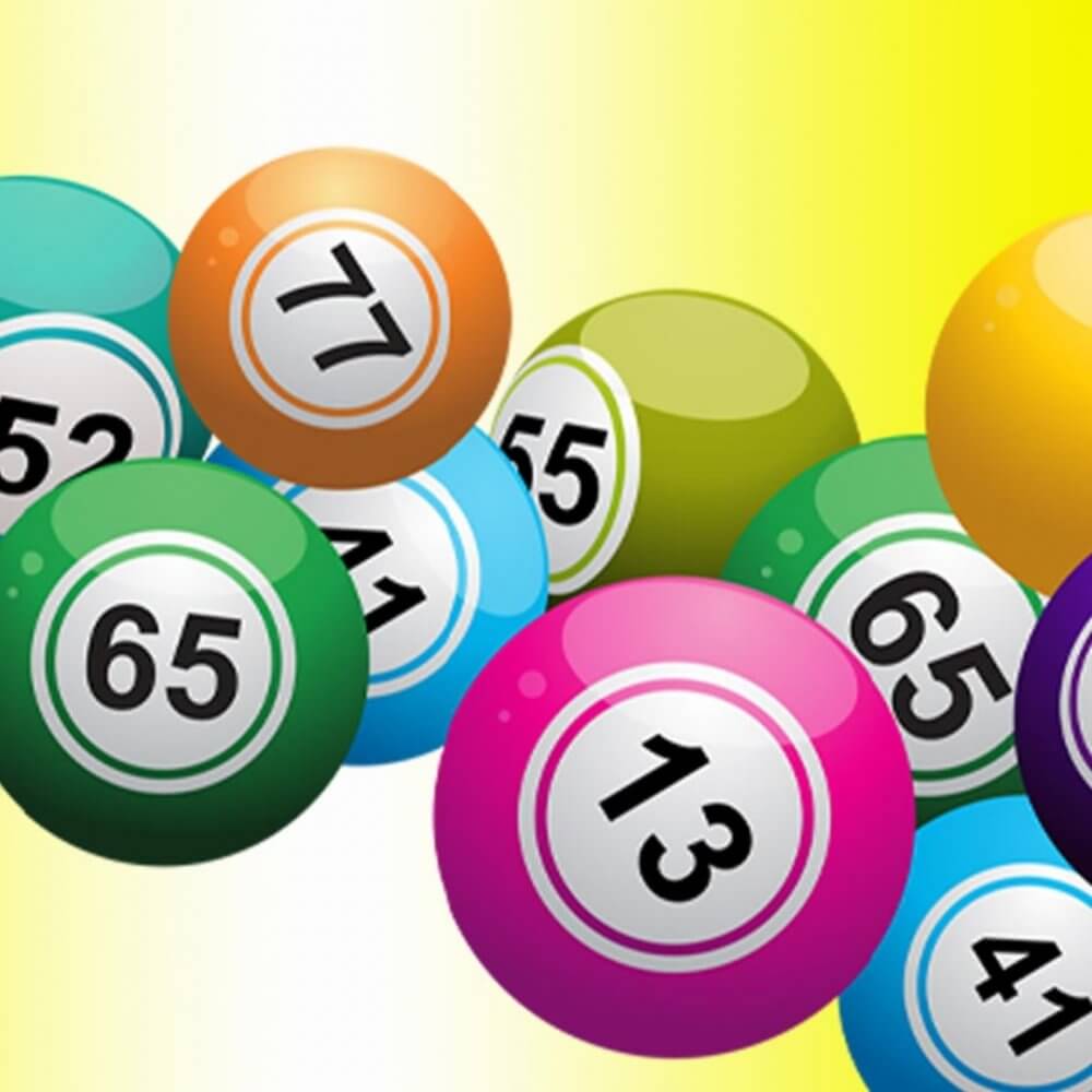 Colorful bingo balls with different numbers, including 77, 52, 41, 65, 13. Gradient yellow background. - Home Instead