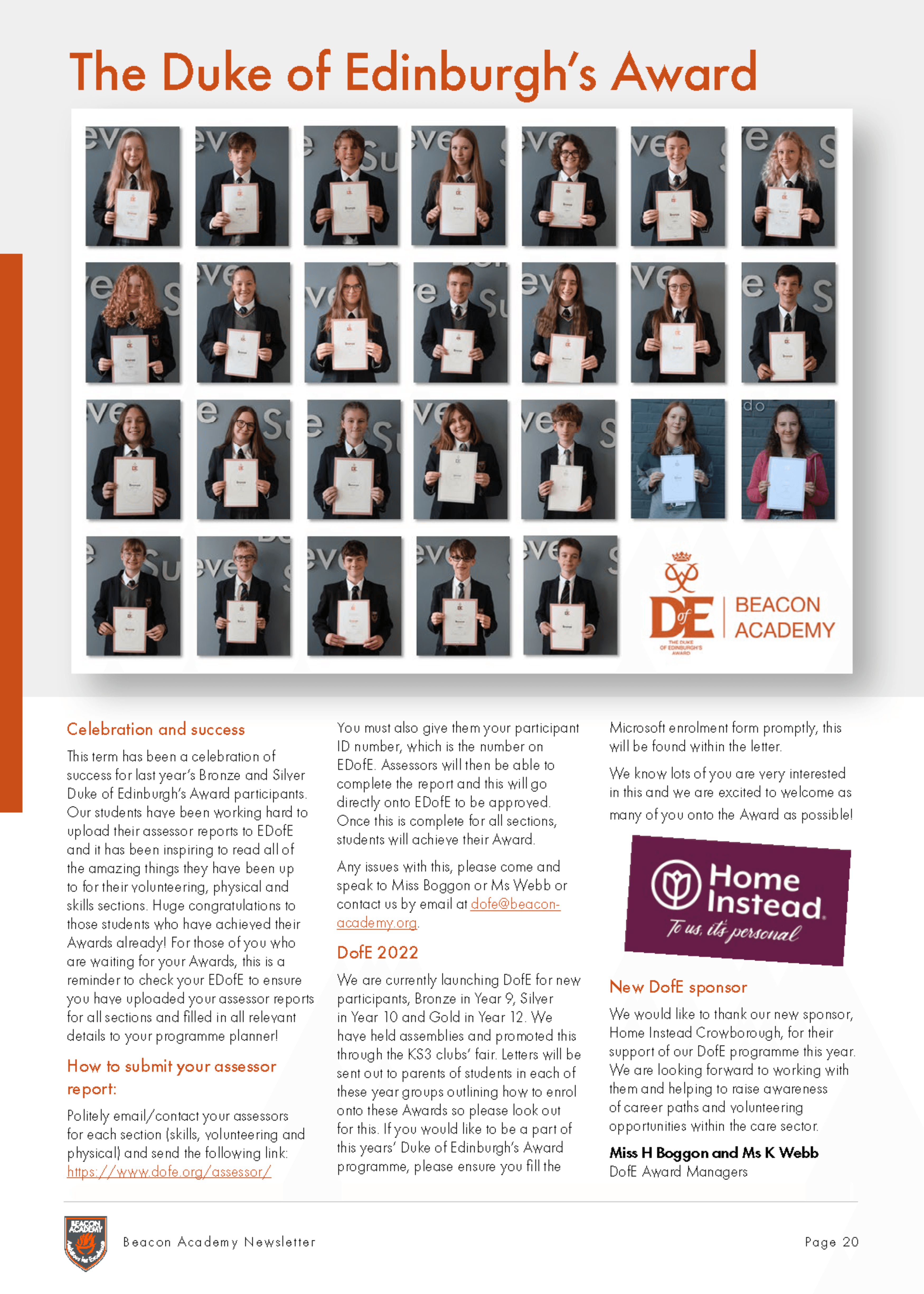 A group photo of students holding certificates for the Duke of Edinburgh's Award, presented by Beacon Academy. - Home Instead