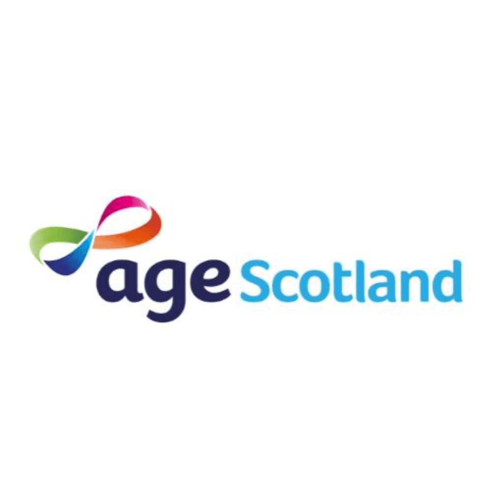 Age Scotland logo with a colorful, ribbon-like infinity symbol above the text. - Home Instead