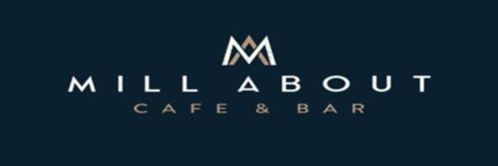 Logo for Mill About Cafe & Bar with a stylized 'M' above the cafe's name on a dark background. - Home Instead