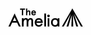 Text logo saying "The Amelia" with a stylized triangle design resembling an abstract tent or mountain peak. - Home Instead