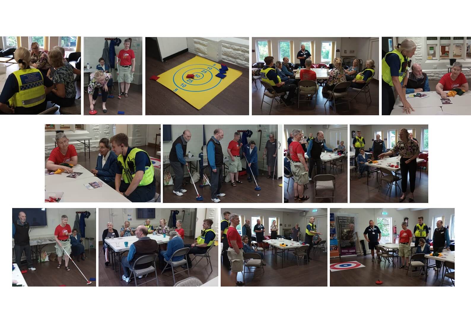 Group of people playing indoor games and participating in various activities at a community center. - Home Instead