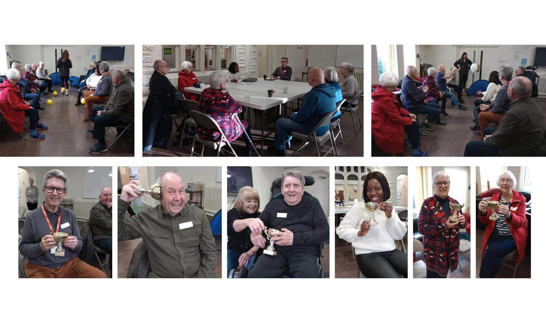 Adults of various ages enjoy activities, discussions, and refreshments in a community center setting. - Home Instead