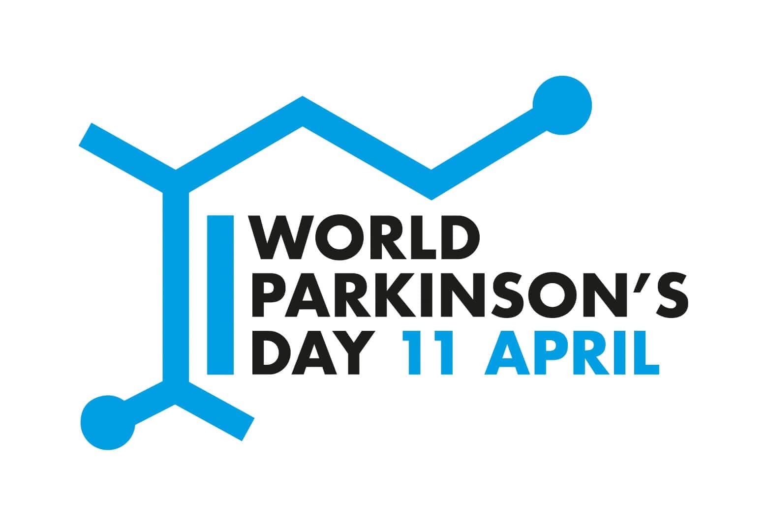 World Parkinson's Day 11 April" written in black and blue with a blue line and dot design above. - Home Instead