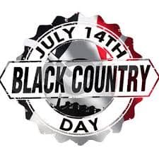 Logo for Black Country Day on July 14th with a gear-like border and a folded ribbon design in the center. - Home Instead