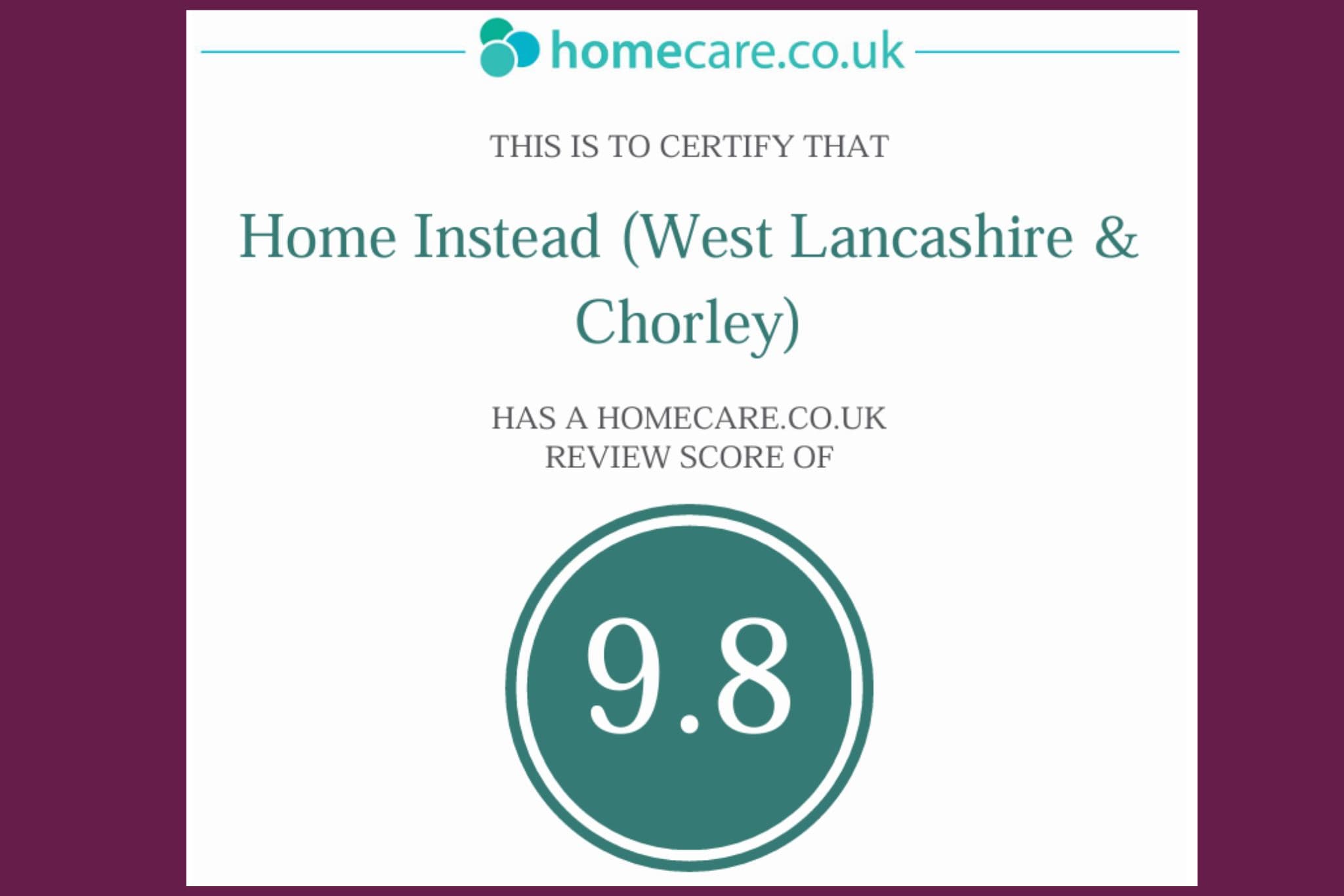 homecare review score home instead west lancashire and chorley
