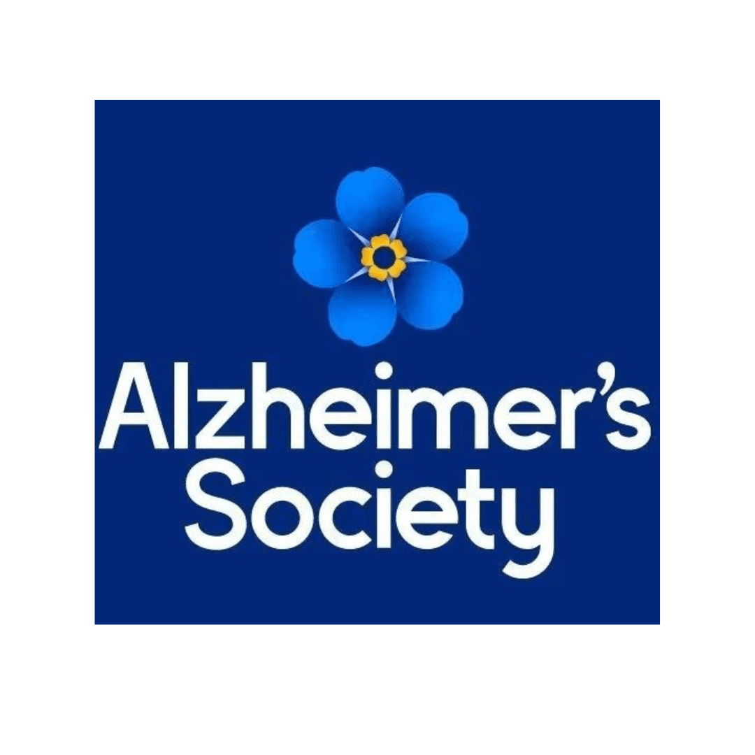 Alzheimer's Society logo with a blue flower on a dark blue background. - Home Instead