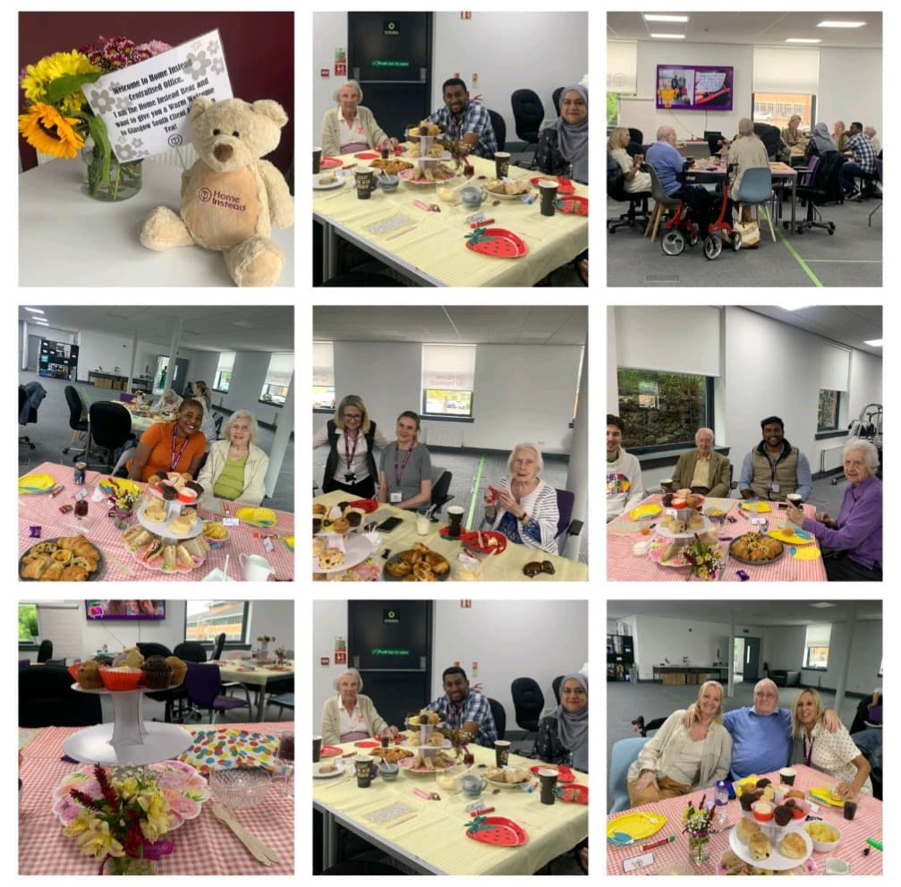 Collection of photographs of the clients enjoying afternoon tea.