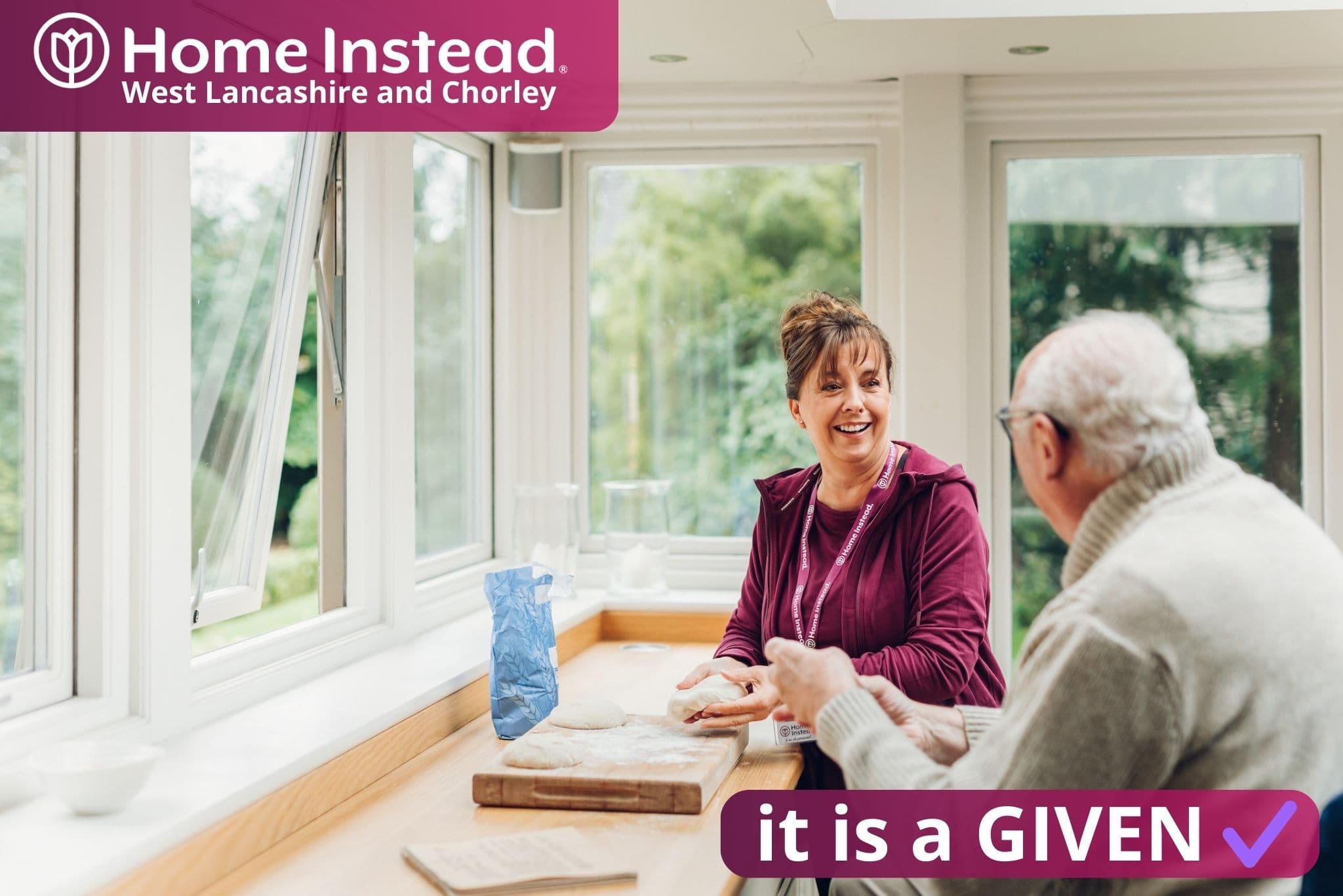 home instead west lancashire and chorley care professional and client enjoying company together, aided by knowing the great care systems in place to prevent unnecessary hospitalisation