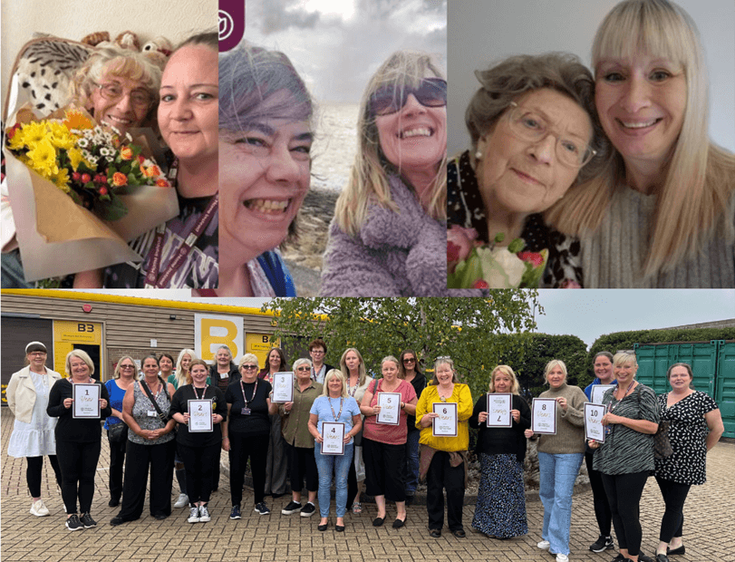 Group photo of clients and care pros. all smiling and happy.