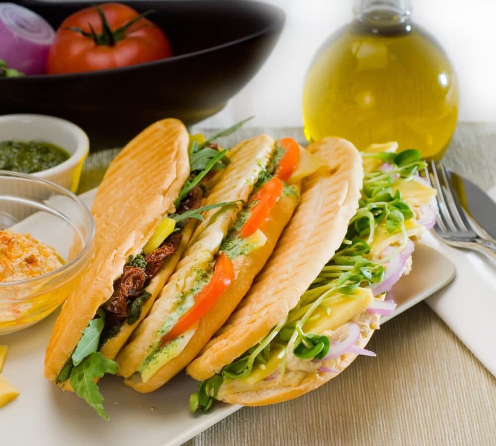 Breads with veggies on a plate