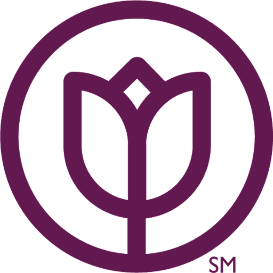 A purple tulip icon enclosed in a purple circle with the letters "SM" in the bottom right corner. - Home Instead