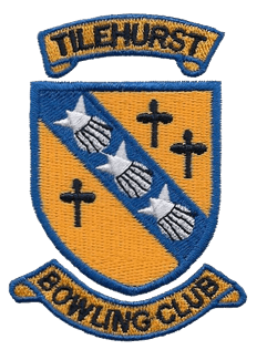 Embroidered patch of Tilehurst Bowling Club's logo, featuring a shield with three stars and three crosses. - Home Instead