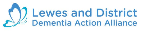 Logo for Lewes and District Dementia Action Alliance featuring a blue butterfly icon. - Home Instead