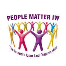 Logo of People Matter IW, showing colorful human figures holding hands in a circle. Text: "The Island's User Led Organisation. - Home Instead