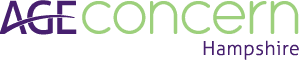 Age Concern Hampshire logo with "AGE" in purple and "concern Hampshire" in light green and purple text. - Home Instead