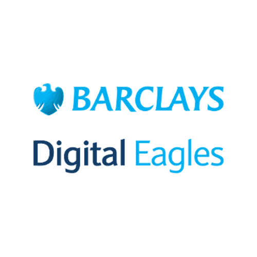 Barclays Digital Eagles logo with a blue eagle icon and text in different shades of blue on a white background. - Home Instead