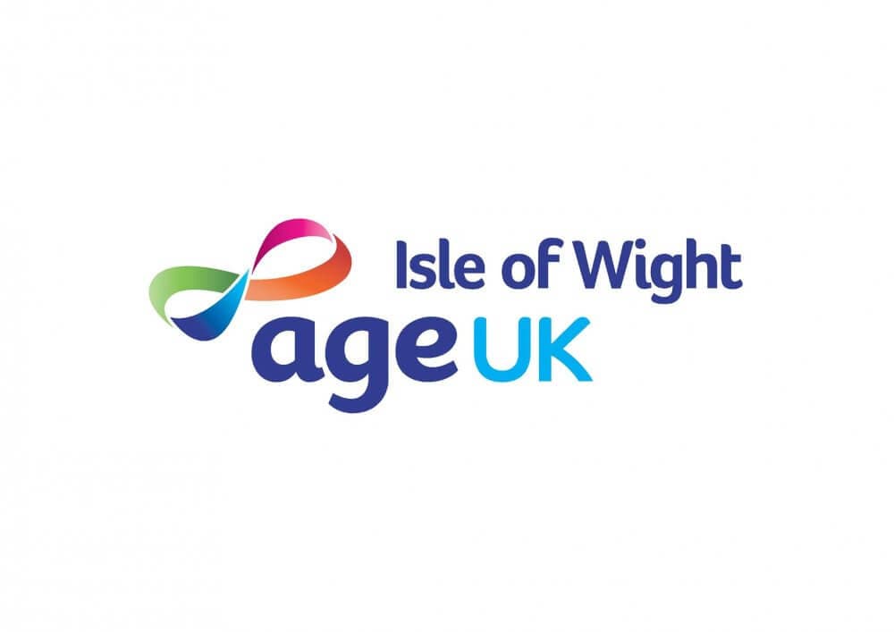 Age UK Isle of Wight logo with colorful ribbon design on the left and organization name in blue and turquoise text. - Home Instead