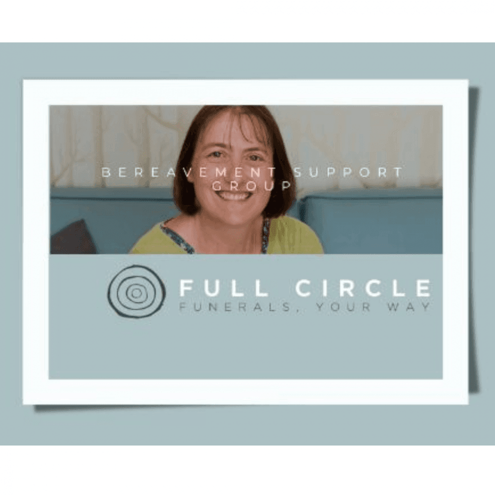 A smiling woman is featured in an advertisement for Full Circle bereavement support group and funeral services. - Home Instead