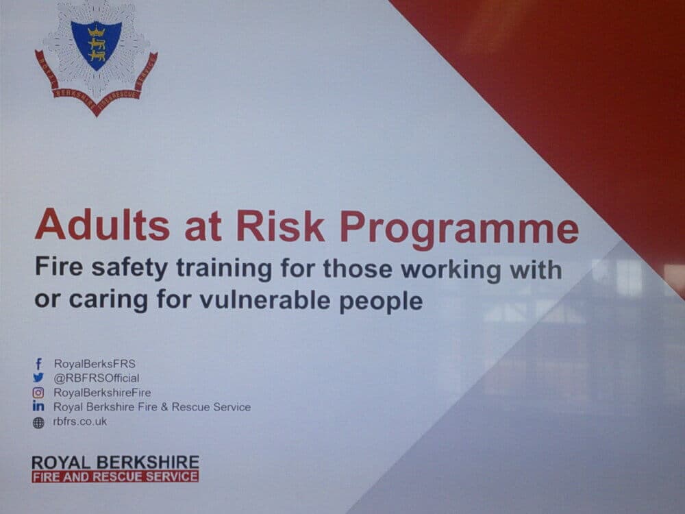 Royal Berkshire Fire and Rescue Service poster for Adults at Risk Programme, fire safety training for caregivers. - Home Instead