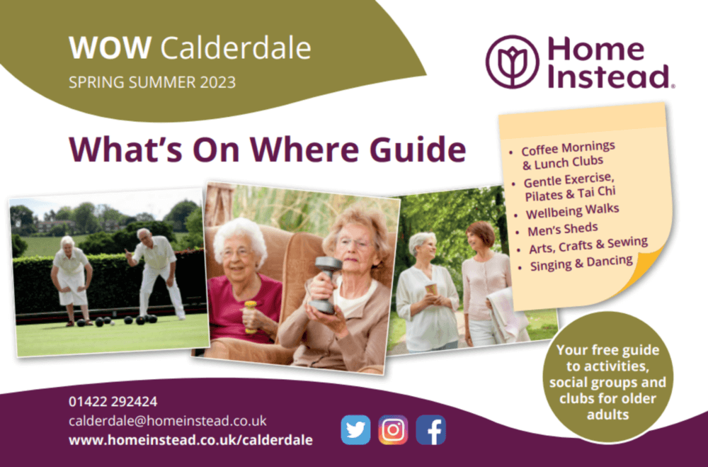 Flyer for WOW Calderdale Spring Summer 2023 events, offering activities for older adults, like exercise and crafts. - Home Instead