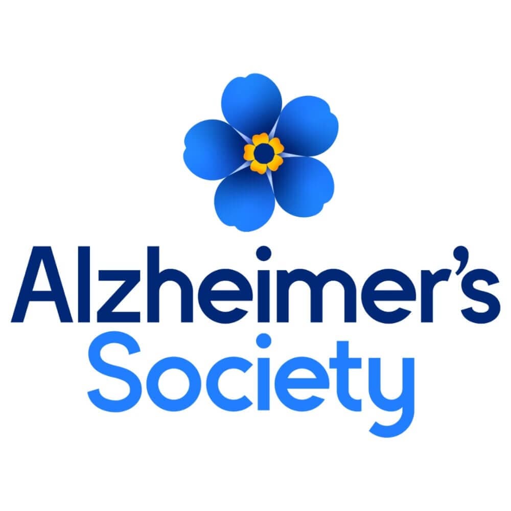 Alzheimer's Society logo with a blue flower above the text "Alzheimer's Society. - Home Instead