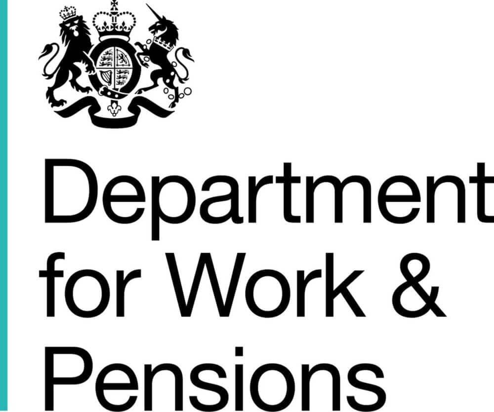Logo of the Department for Work & Pensions featuring a crest with a lion and unicorn above the department's name. - Home Instead
