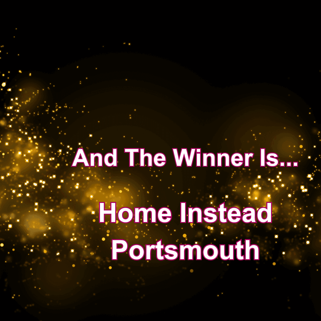 Golden sparkles on a black background with text: "And The Winner Is... Home Instead Portsmouth". - Home Instead