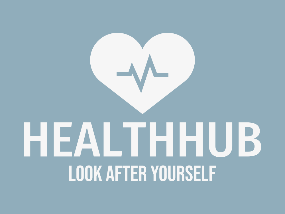 HealthHub logo with a heart and a heartbeat line, accompanied by the text "HEALTHHUB LOOK AFTER YOURSELF" on a blue background. - Home Instead