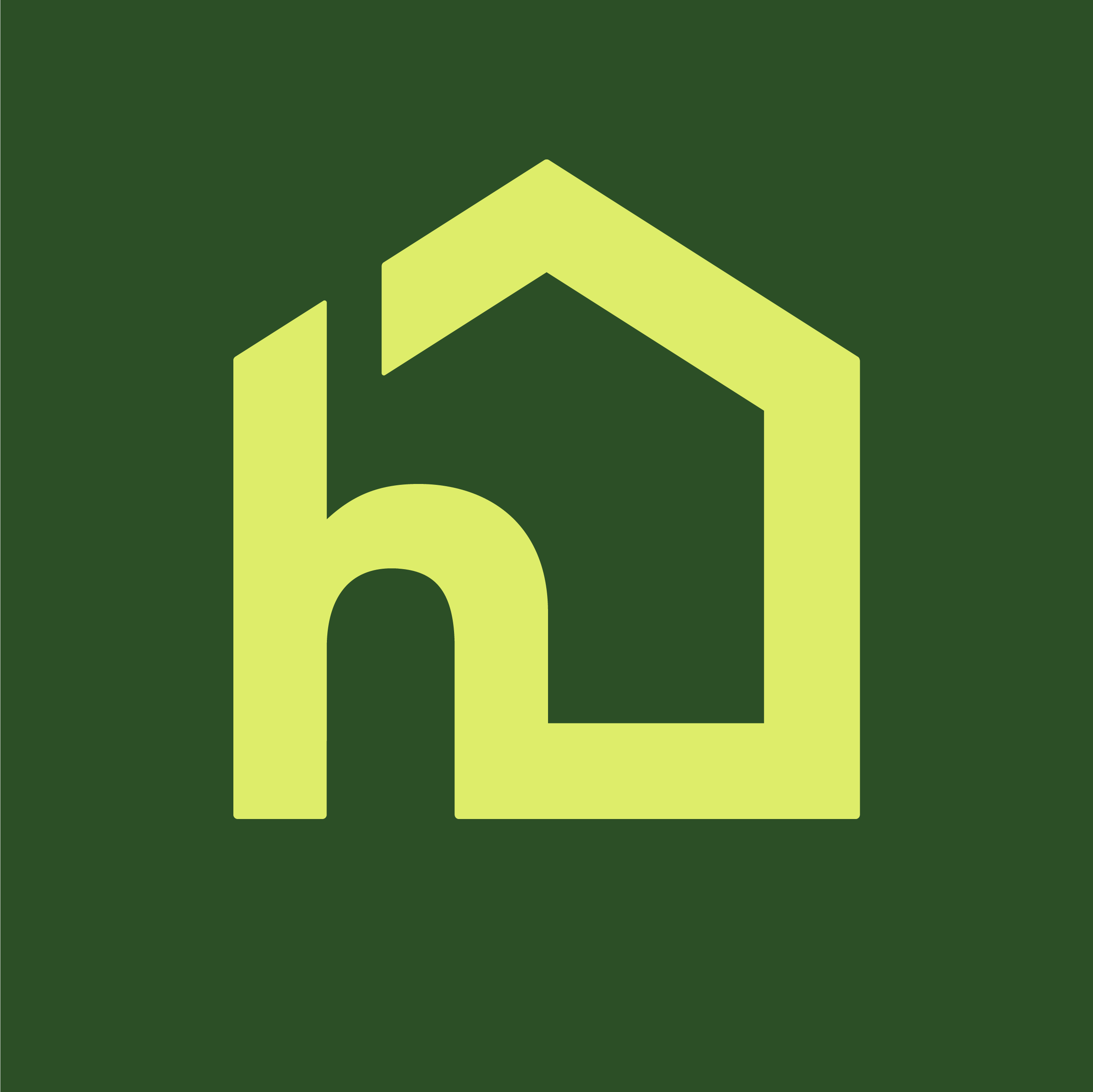 A yellow lowercase "h" inside a simple house outline on a dark green background. - Home Instead