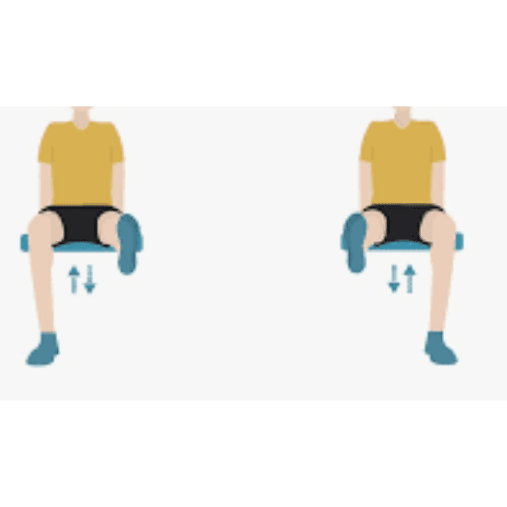 Illustration of two people on chairs raising and lowering their legs with knee flexing and extending movements. - Home Instead