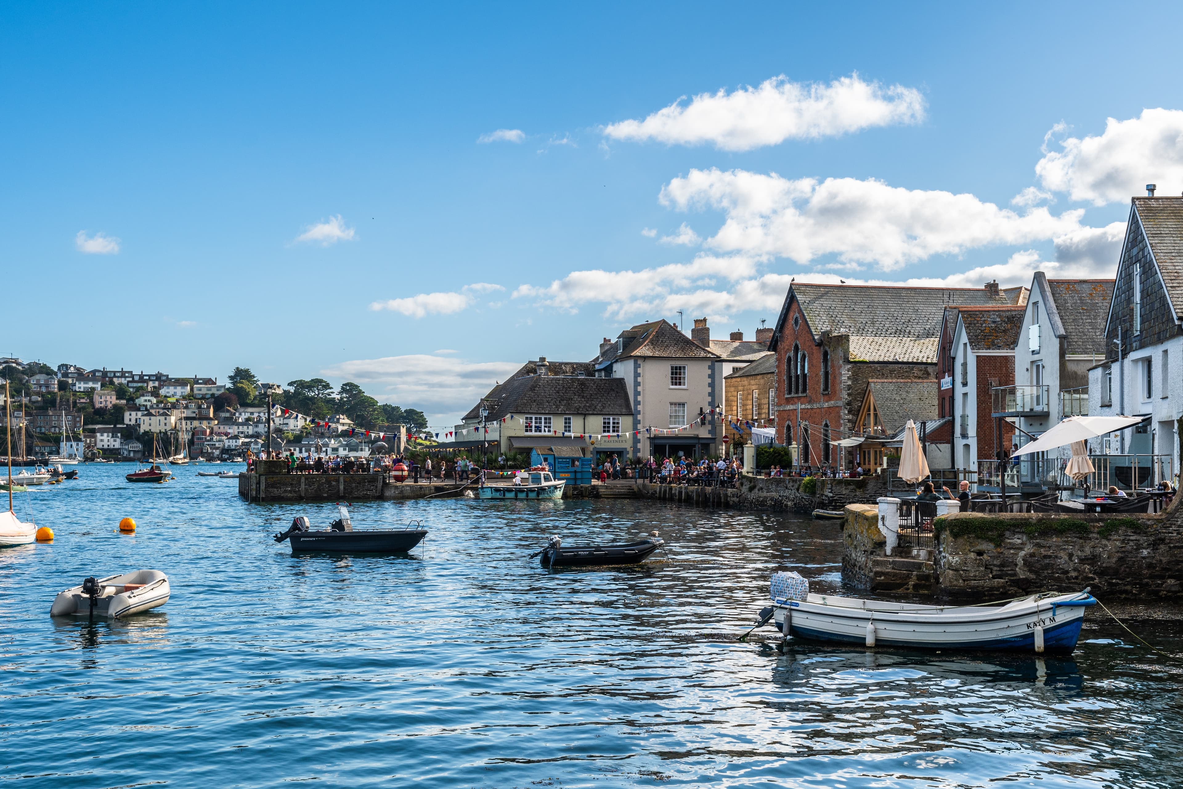 Fowey Town and Harbour Showing Boats