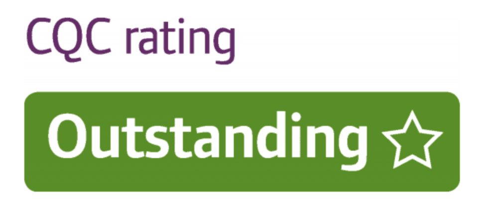CQC rating badge displaying "Outstanding" with a star symbol on a green background. - Home Instead