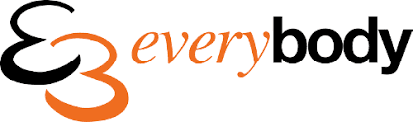 Stylized "E3" logo followed by the word "everybody" in a mix of orange and black font. - Home Instead