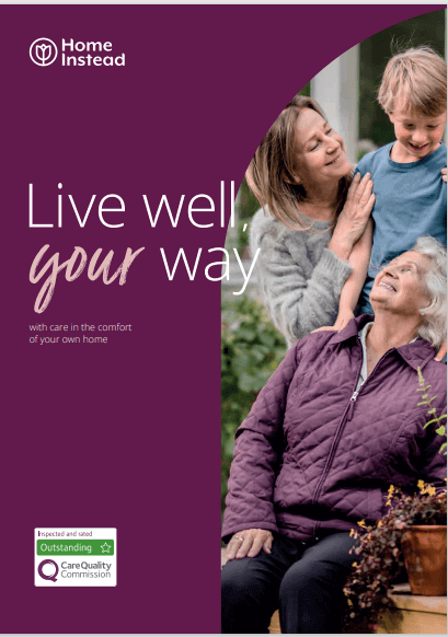 Three generations: senior woman in a wheelchair, a middle-aged woman standing beside her and a child leaning on her shoulder. - Home Instead