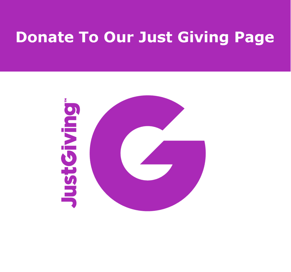 Purple text on a white background reading "Donate To Our Just Giving Page" with a large letter "G" and "JustGiving" branding. - Home Instead