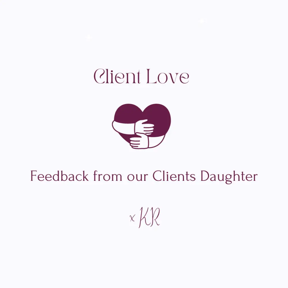 Purple heart with hugging arms, text "Client Love," "Feedback from our Clients Daughter," "x KR" on a light background. - Home Instead