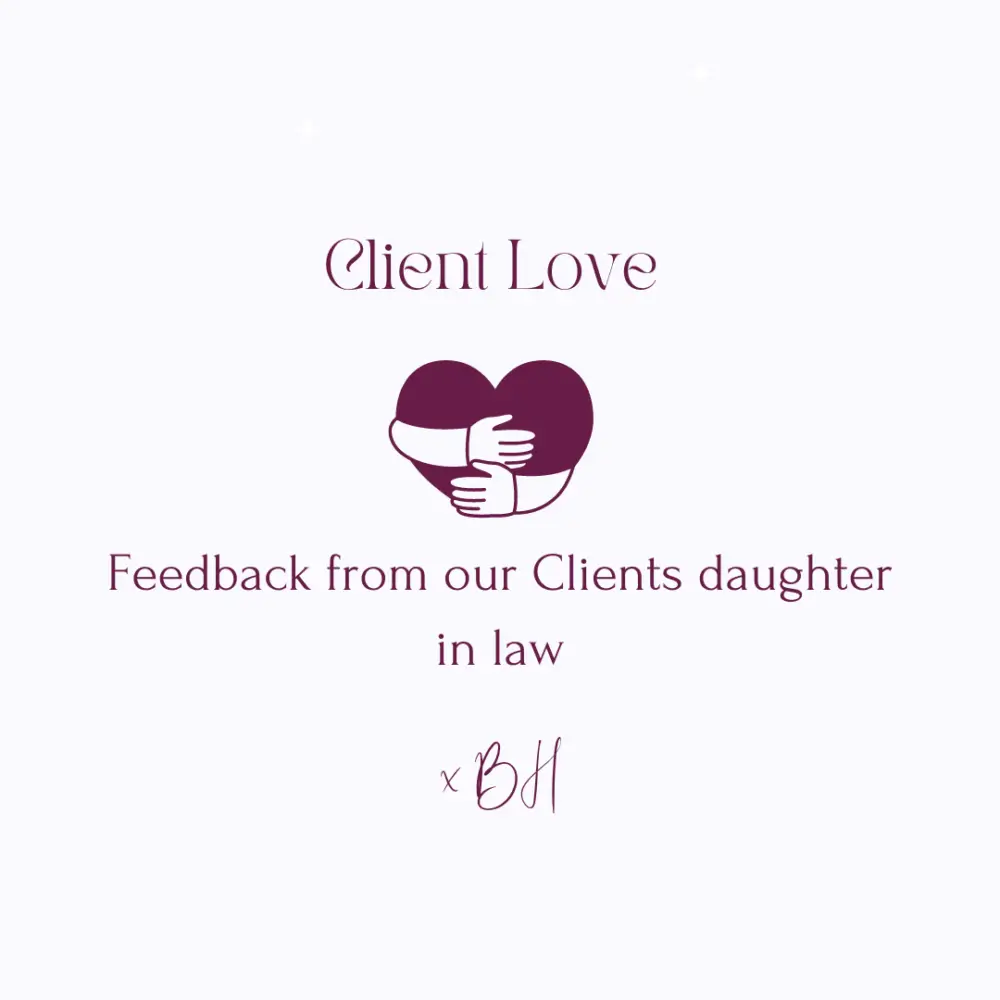 Illustration with text reading "Client Love: Feedback from our client's daughter-in-law" and a heart with embracing hands. - Home Instead