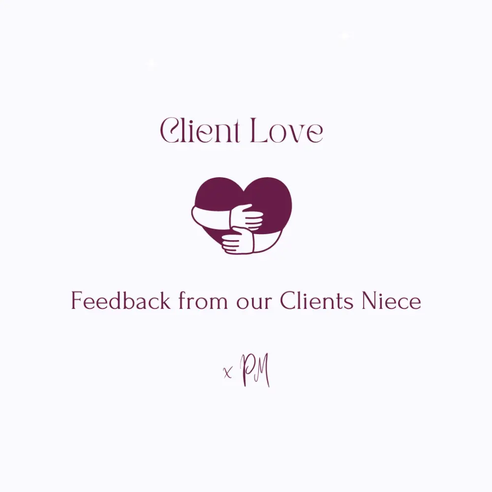Client Love: Feedback from our Client's Niece - x PM. Illustration of hands hugging a heart. - Home Instead