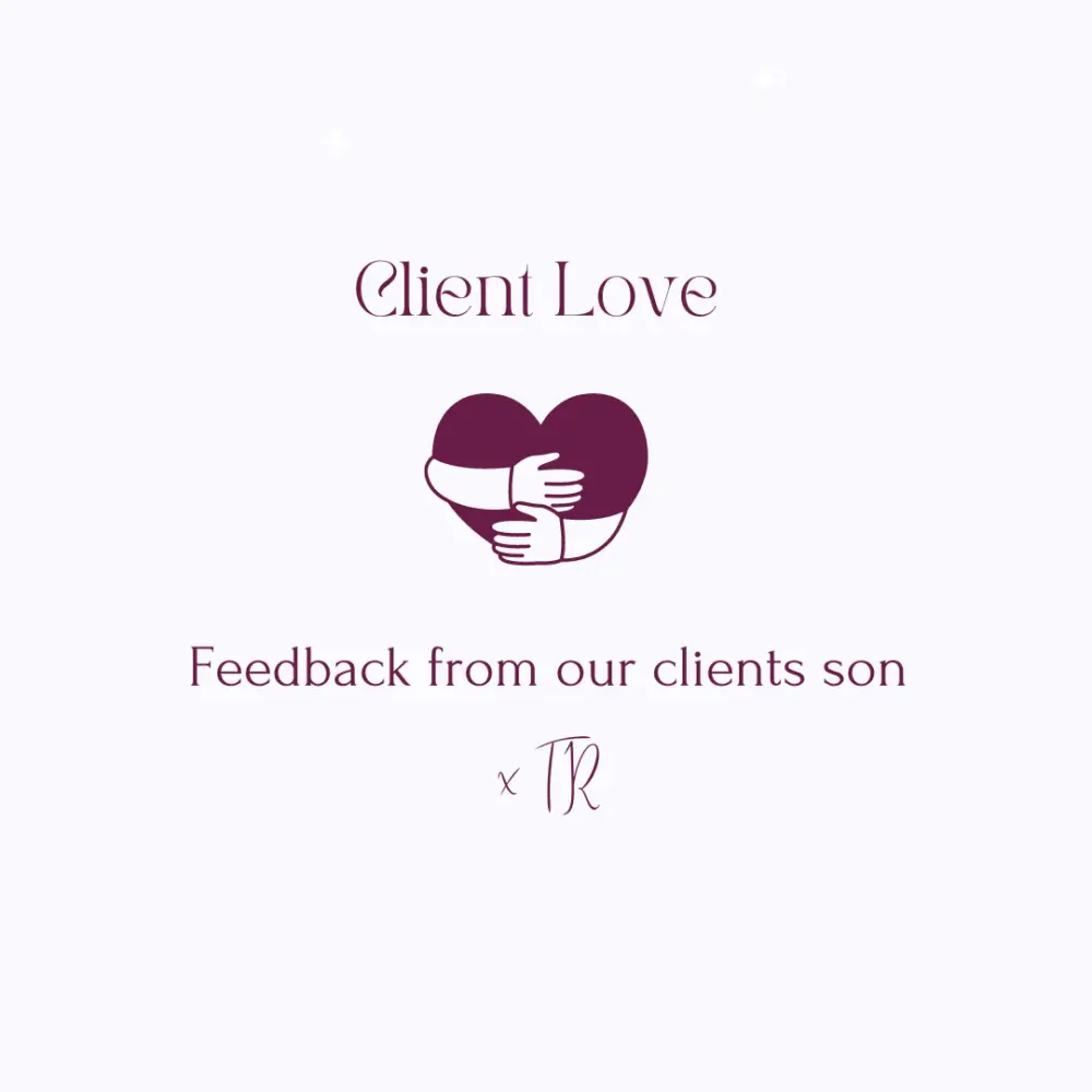 Image with the text "Client Love. Feedback from our client's son x TR." A heart with hugging arms is in the center. - Home Instead
