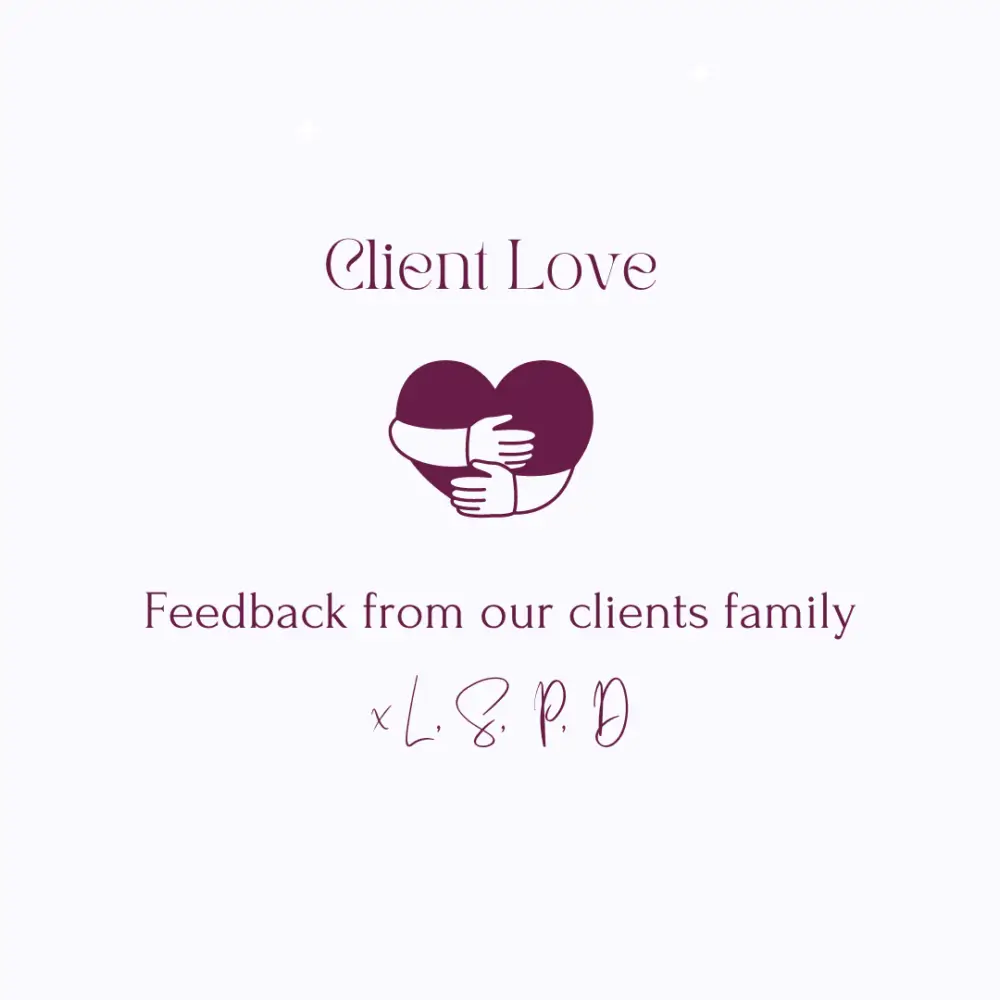 Client Love" text above heart icon with hugging arms, below text: "Feedback from our clients family". - Home Instead