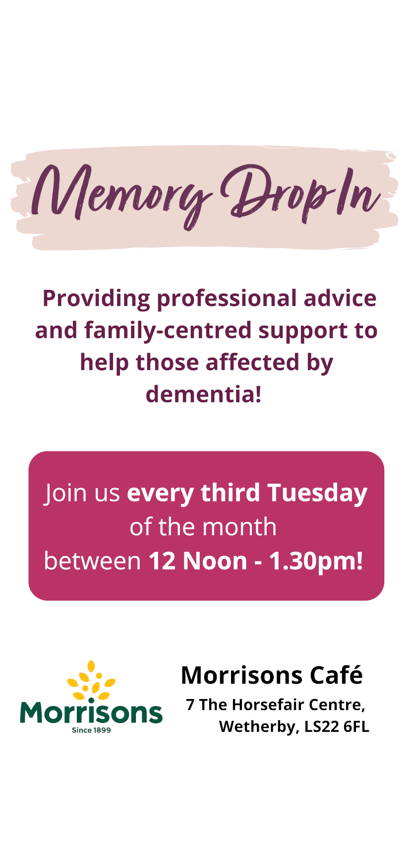 Memory drop in Wetherby for support and advice
