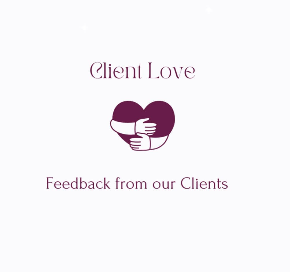 Client Love" text with heart image embraced by arms, and "Feedback from our Clients" text below it on a white background. - Home Instead