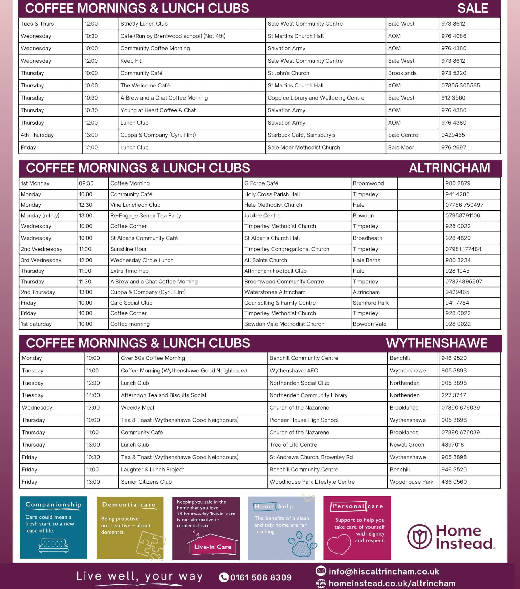 WOW COFFEE MORNINGS & LUNCH CLUBS SALE WYTHENSHAWE ALTRINCHAM