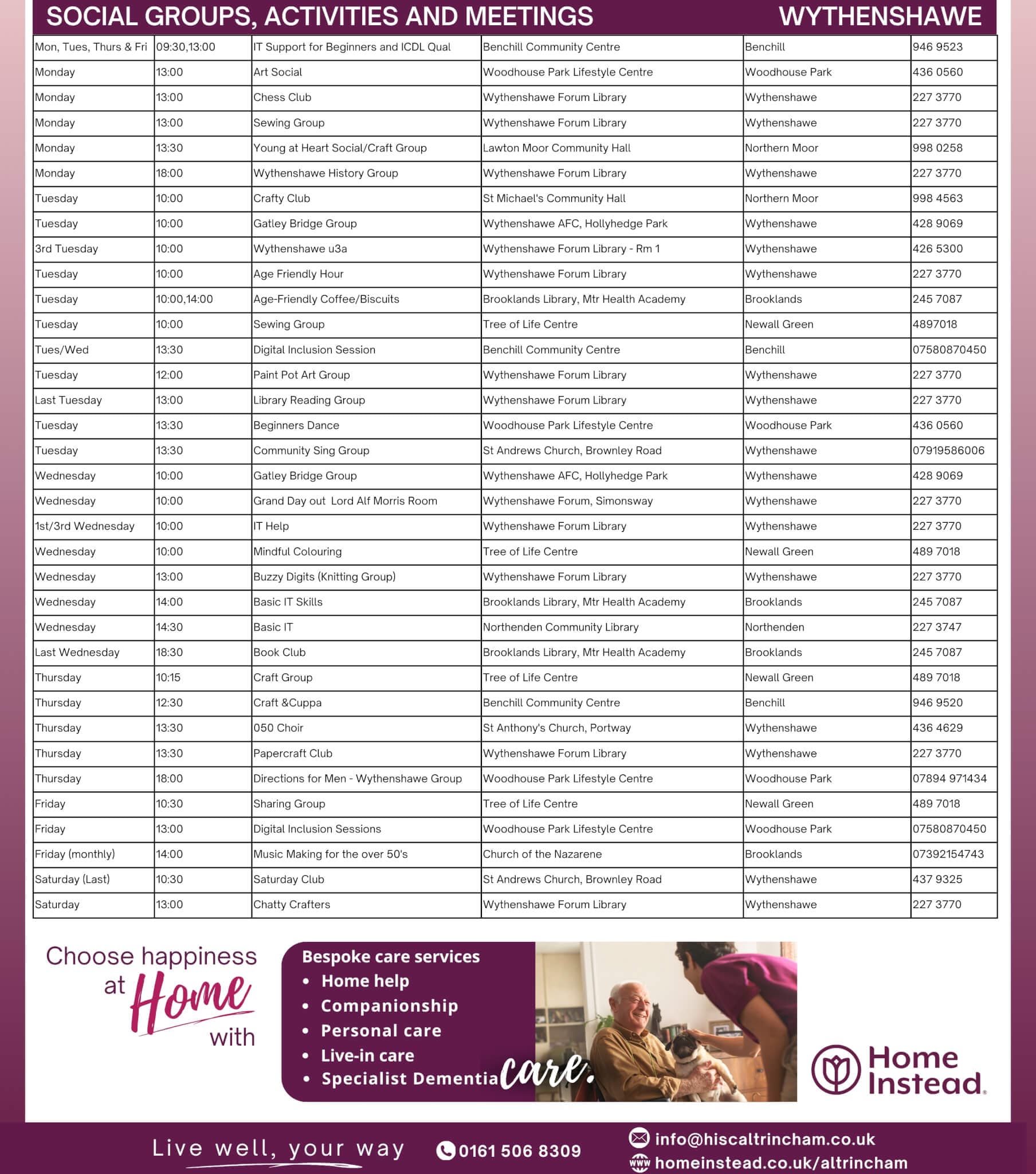 WOW SOCIAL GROUPS, ACTIVITIES AND MEETINGS Wythenshawe