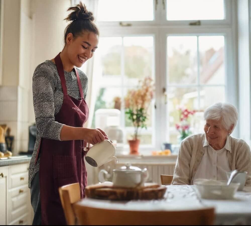 Home Instead Poole client baking with a Care Professional